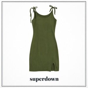 Superdown Eili Tie Strap Mini Dress Green Bodycock Slit Womens M Revolve